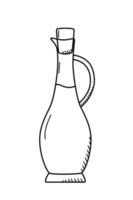uma garrafa de vidro com uma rolha de madeira, um recipiente para azeite líquido ou óleo vegetal. ilustração vetorial. vetor