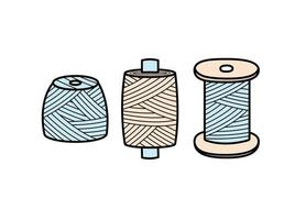 conjunto de linhas de costura, um novelo de fios de lã para tricô, fios em um carretel para uma costureira. vetor