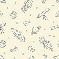 cosmos doodle é um conjunto de ilustrações vetoriais. ícones de padrão sem emenda de elementos espaciais foguete cosmonauta estrelas telescópio satélite cometa vetor