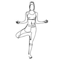 desenho de uma linha, único esboço de linha contínua mulher feminina fazendo ioga vetor