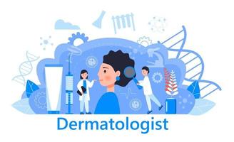 vetor de conceito de dermatologista para sites médicos e páginas de destino, blog. doenças da pele e problemas dermatológicos. psoríase, vitiligo, dermatite, erupção cutânea humana.