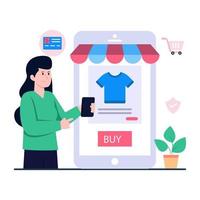 compre camisa online, conceito de compras móveis vetor