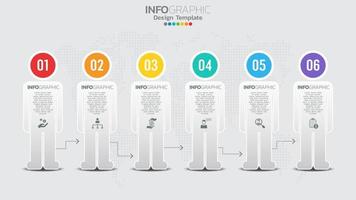 modelo de infográficos com gráfico de processo de fluxo de trabalho de 6 elementos. vetor