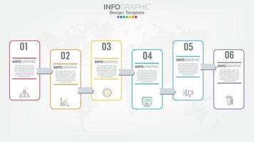 modelo de infográficos de linha do tempo com gráfico de processo de fluxo de trabalho de 6 elementos. vetor