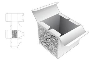 caixa de embalagem de duas aletas com modelo de corte e vinco estampado e maquete 3d vetor