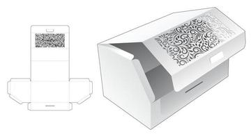 caixa chanfrada superior com modelo de corte de estêncil de mandala e maquete 3d vetor