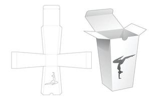 caixa trapezoidal com modelo de corte de janela de ioga e maquete 3d vetor