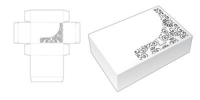 caixa com modelo de corte e vinco de padrão estampado e maquete 3d vetor