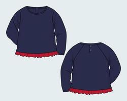 bebê meninas vestido design moda esboço plano ilustração vetorial modelo de cor marinha vetor