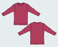 camiseta de manga longa técnica de moda desenho plano ilustração vetorial modelo de cor vermelha