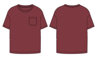 camiseta de manga curta técnica de moda desenho plano ilustração vetorial modelo de cor vermelha