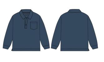 camisa polo manga longa ilustração vetorial modelo de cor azul marinho para meninos vetor