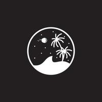 férias verão praia ondas coqueiros círculo isolado com fundo escuro logotipo vetor ícone símbolo ilustração design