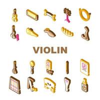 conjunto de ícones de instrumentos musicais de corda de violino vetor