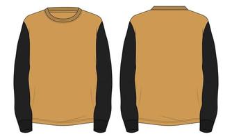 camiseta de manga longa de cor de dois tons ilustração vetorial de desenho plano de moda técnica simulada modelo para homens e meninos. vetor