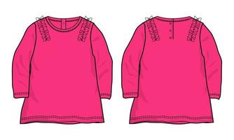 bebê meninas vestido design moda esboço plano ilustração vetorial modelo de cor rosa vetor