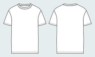 modelo de ilustração vetorial de esboço plano de moda técnica de camiseta de manga curta vetor
