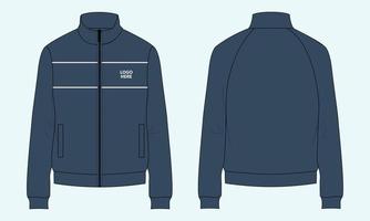 casaco de manga comprida moletom moda técnica desenho plano vetor modelo de cor azul marinho