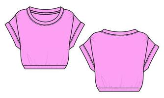 tops femininos vestido design técnico moda desenho plano ilustração vetorial modelo de cor rosa vetor