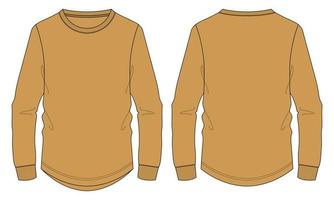 manga longa t shirt técnica de moda desenho plano ilustração vetorial cor amarela mock up modelo para homens e meninos.
