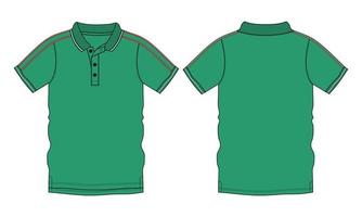 camisa polo de manga curta técnica de moda desenho plano ilustração vetorial modelo de cor verde vetor