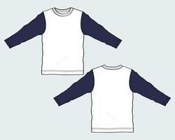modelo de ilustração vetorial de esboço plano de moda técnica de camiseta de manga longa