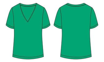 camiseta com decote em v modelo técnico moda desenho plano ilustração vetorial verde modelo para senhoras vetor