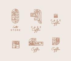 conjunto de símbolos criativos de café art deco moderno em estilo de linha plana, desenho em fundo bege.