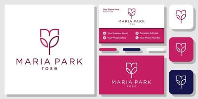 maria park rose símbolo gráfico flor iniciais femininas forma de tulipa com modelo de cartão de visita vetor