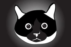 cabeça de animal gato preto e branco engraçado vetor