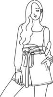 mulher modelo moda postura linha arte mão desenhada estilo ilustrações de design de vetor. vetor