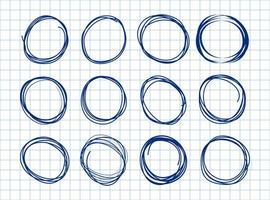 conjunto de círculos desenhados à mão de vetor usando linhas de círculo de rabisco de desenho de esboço. doodle elementos de design de logotipo circular.
