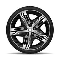 pneu de textura de padrão de malha hexagonal preta de carro de roda de alumínio para corridas esportivas modernas em vetor de fundo branco