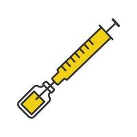 ícone de cor de vacina. seringa com frasco de medicamento. tétano, imunização bcg, vacinação. medicamentos, injeção de drogas. ilustração vetorial isolada vetor