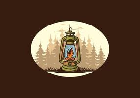 lanterna ao ar livre vintage colorida com chama de fogo vetor