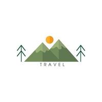 uma imagem de logotipo muito simples de montanha e natureza em estilo simples na cor verde para logotipo de acampamento de aventura ao ar livre vetor