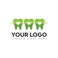 um logotipo dental na cor verde representando três dentes e uma pulseira