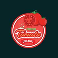 este é um logotipo de etiqueta de emblema para produto de frutas de tomate fresco na cor vermelha brilhante vetor
