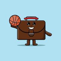 personagem de mala de desenho bonito jogando basquete vetor