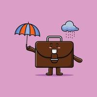 mala de desenho bonito na chuva usando guarda-chuva vetor