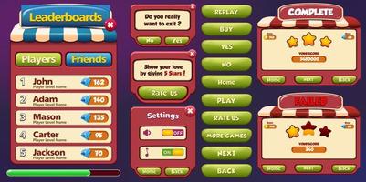 kit de interface do usuário do jogo com menus, pop-up, telas e elementos do jogo vetor