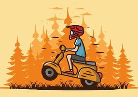 scooter em pé na ilustração da floresta vetor