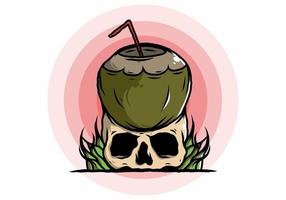 bebida de coco na ilustração do crânio humano vetor