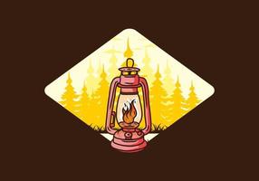 lanterna ao ar livre vintage colorida com chama de fogo vetor