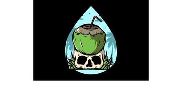 bebida de coco na ilustração do crânio humano vetor