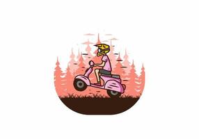 scooter em pé na ilustração da floresta vetor