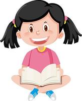 menina feliz dos desenhos animados lendo livro vetor
