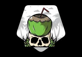 bebida de coco na ilustração do crânio humano vetor