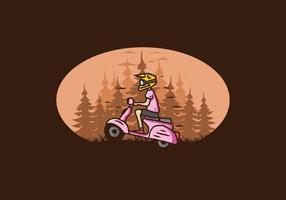 scooter em pé na ilustração da floresta vetor