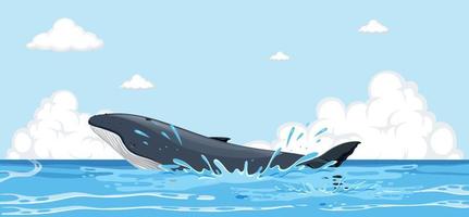 desenho de baleia jubarte no oceano vetor